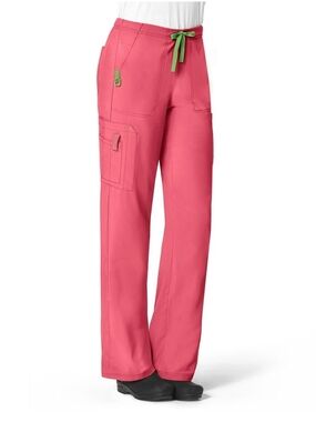 Carhartt Bright Pink Scrub Pants with Green Drawstring
